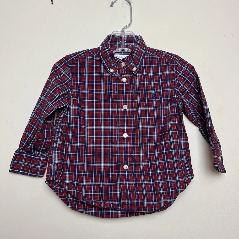 Ralph Lauren Shirt Toddler Size 12 Months Red Plaid Long Sleeve Button Up